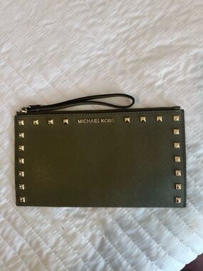 Michael Kors Olive Green Pyramid-Stud Wristlet